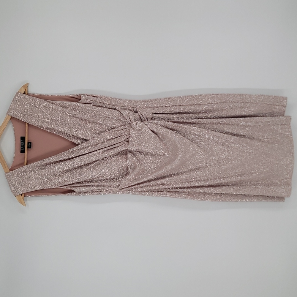 Lauren Ralph Lauren Pink Shimmer Metallic Faux Wrap Dress #4098